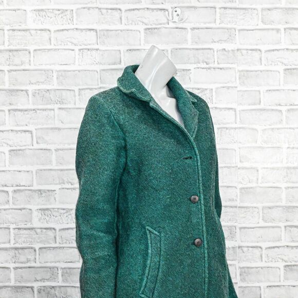 Agnes b. Paris Women's 3 Button wool Long Coat in Green tweed sz 3 - Picture 8 of 8